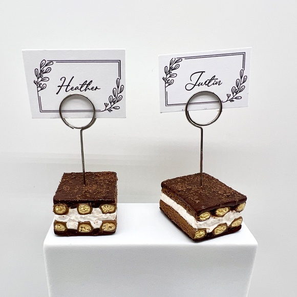 Tiramisu Place Card Holders – Set of 4 – Handmade Clay Mini Dessert Table Décor - Picture 13 of 16